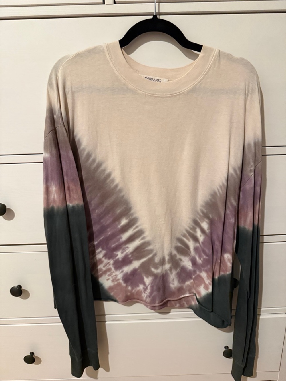 Daydreamer Cream, Purple & Black Tie-Dye Long Sleeve Crewneck